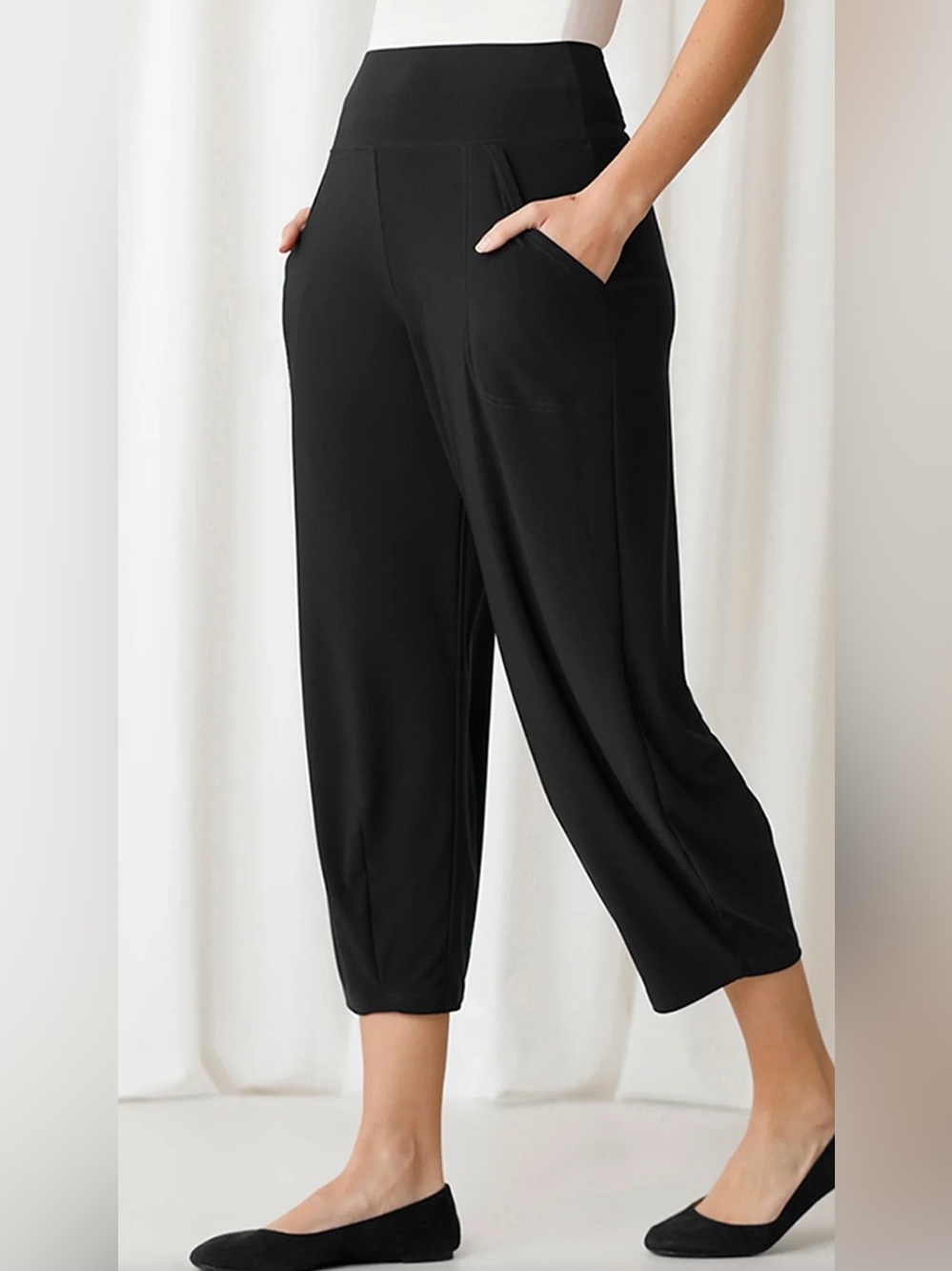 Sympli Black Barrel Style/ Lantern Pull-On Pants with Pockets Size 12